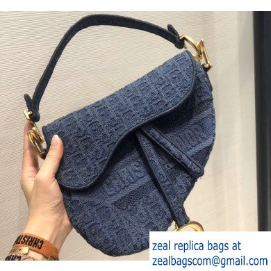Dior Saddle Bag in Oblique-embroidered Canvas Denim Blue 2019