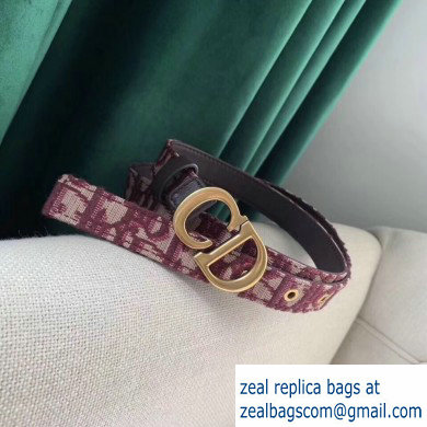 Dior Width 2cm Oblique Jacquard Canvas Saddle Belt Burgundy with CD Buckle - Click Image to Close