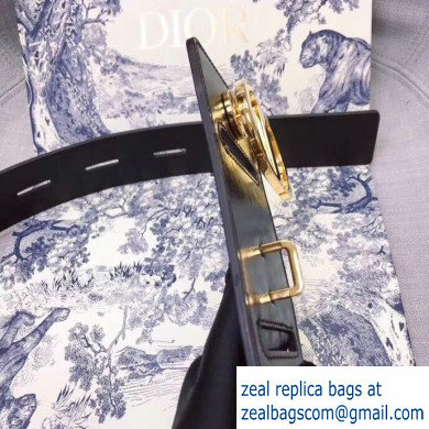 Dior Width 4.5cm 30 Montaigne Calfskin Belt Black/Gold - Click Image to Close