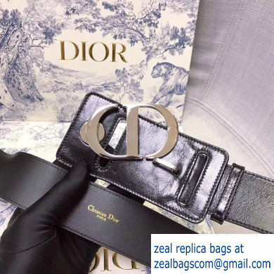 Dior Width 4.5cm 30 Montaigne Calfskin Belt Black/Silver - Click Image to Close