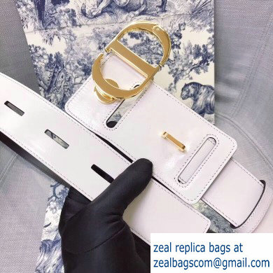 Dior Width 4.5cm 30 Montaigne Calfskin Belt White/Gold