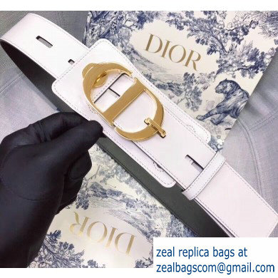 Dior Width 4.5cm 30 Montaigne Calfskin Belt White/Gold - Click Image to Close