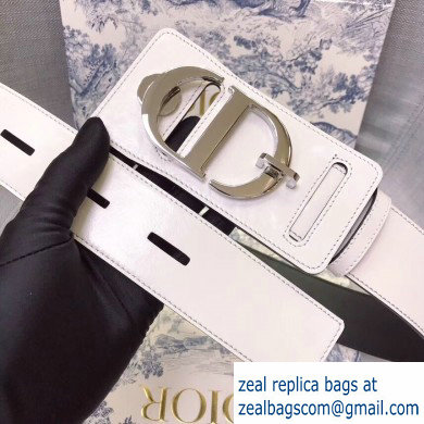 Dior Width 4.5cm 30 Montaigne Calfskin Belt White/Silver - Click Image to Close