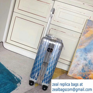 Dior x Rimowa Oblique Trolley Travel Luggage Bag Silver/Blue