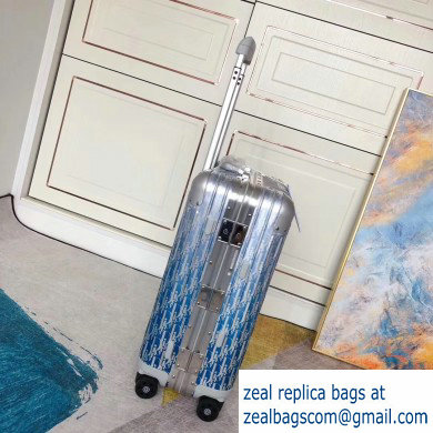 Dior x Rimowa Oblique Trolley Travel Luggage Bag Silver/Blue - Click Image to Close