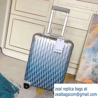 Dior x Rimowa Oblique Trolley Travel Luggage Bag Silver/Blue - Click Image to Close