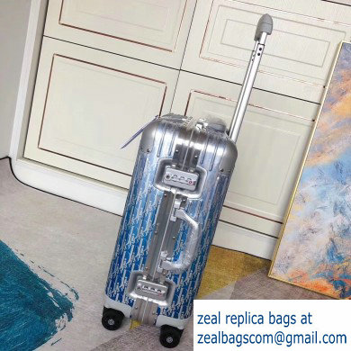 Dior x Rimowa Oblique Trolley Travel Luggage Bag Silver/Blue