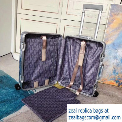 Dior x Rimowa Oblique Trolley Travel Luggage Bag Silver/Blue