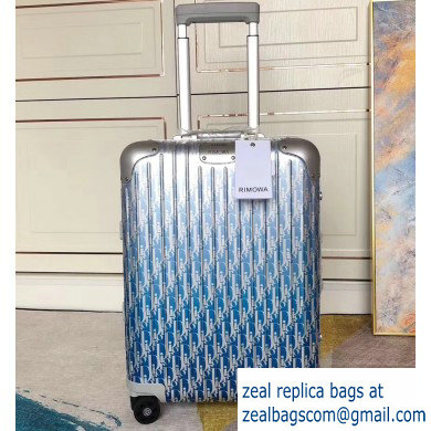 Dior x Rimowa Oblique Trolley Travel Luggage Bag Silver/Blue