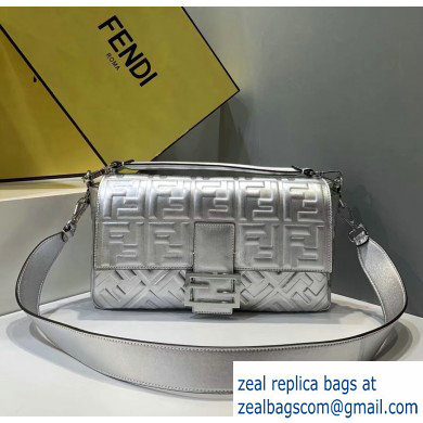 Fendi All-Over FF Motif Leather Large Baguette Bag silver 2019 - Click Image to Close