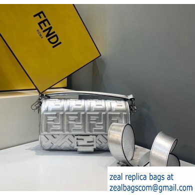 Fendi All-Over FF Motif Leather Medium Baguette Bag silver 2019