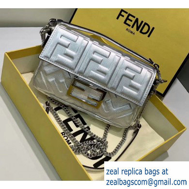 Fendi All-Over FF Motif Leather Mini Baguette Bag silver 2019 - Click Image to Close