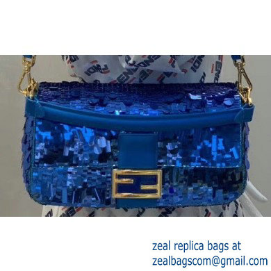 Fendi Embroidered Sequins Medium Baguette Bag Blue 2019