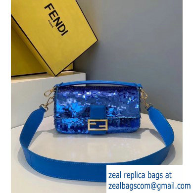 Fendi Embroidered Sequins Medium Baguette Bag Blue 2019 - Click Image to Close