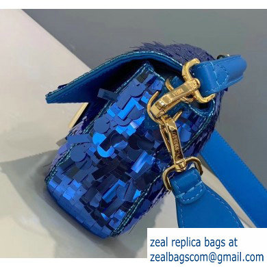 Fendi Embroidered Sequins Medium Baguette Bag Blue 2019