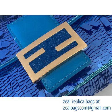 Fendi Embroidered Sequins Medium Baguette Bag Blue 2019