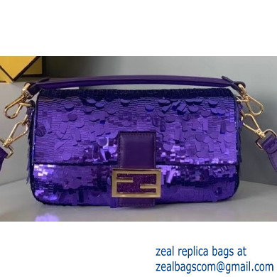 Fendi Embroidered Sequins Medium Baguette Bag Purple 2019