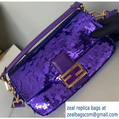 Fendi Embroidered Sequins Medium Baguette Bag Purple 2019