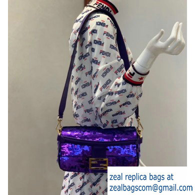 Fendi Embroidered Sequins Medium Baguette Bag Purple 2019 - Click Image to Close