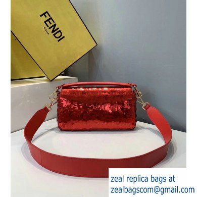 Fendi Embroidered Sequins Medium Baguette Bag Red 2019