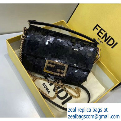 Fendi Embroidered Sequins Mini Baguette Bag Black 2019 - Click Image to Close