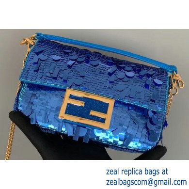 Fendi Embroidered Sequins Mini Baguette Bag Blue 2019 - Click Image to Close