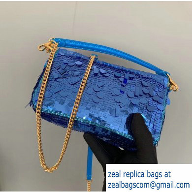 Fendi Embroidered Sequins Mini Baguette Bag Blue 2019
