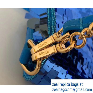 Fendi Embroidered Sequins Mini Baguette Bag Blue 2019