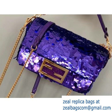 Fendi Embroidered Sequins Mini Baguette Bag Purple 2019 - Click Image to Close