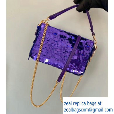 Fendi Embroidered Sequins Mini Baguette Bag Purple 2019 - Click Image to Close