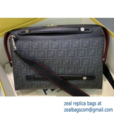 Fendi FF Logo Fabric By The Way Bag Black/Red Piping 2019 - Click Image to Close