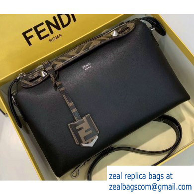 Fendi FF Motif Leather By The Way Medium Boston Bag Black - Click Image to Close
