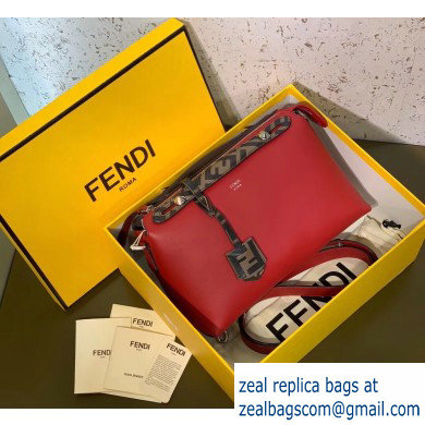 Fendi FF Motif Leather By The Way Medium Boston Bag Red