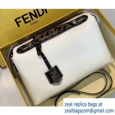 Fendi FF Motif Leather By The Way Medium Boston Bag White - Click Image to Close