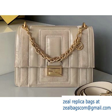 Fendi Geometric Glossy Vintage Suede and Leather Kan U Medium Bag Beige 2019