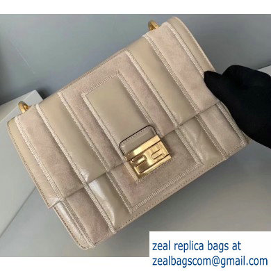 Fendi Geometric Glossy Vintage Suede and Leather Kan U Medium Bag Beige 2019 - Click Image to Close