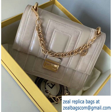 Fendi Geometric Glossy Vintage Suede and Leather Kan U Medium Bag Beige 2019 - Click Image to Close