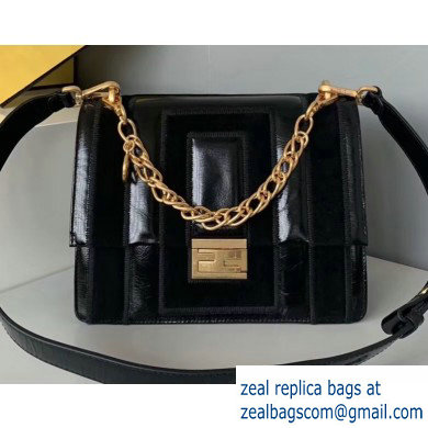 Fendi Geometric Glossy Vintage Suede and Leather Kan U Medium Bag Black 2019