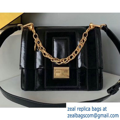 Fendi Geometric Glossy Vintage Suede and Leather Kan U Medium Bag Black 2019 - Click Image to Close