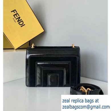 Fendi Geometric Glossy Vintage Suede and Leather Kan U Medium Bag Black 2019