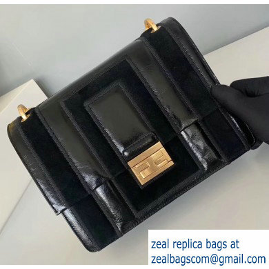 Fendi Geometric Glossy Vintage Suede and Leather Kan U Medium Bag Black 2019 - Click Image to Close