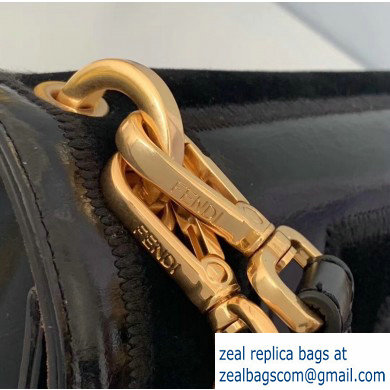 Fendi Geometric Glossy Vintage Suede and Leather Kan U Medium Bag Black 2019