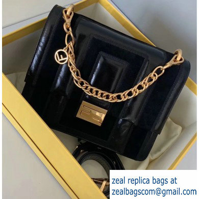 Fendi Geometric Glossy Vintage Suede and Leather Kan U Medium Bag Black 2019 - Click Image to Close