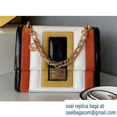 Fendi Geometric Glossy Vintage Suede and Leather Kan U Medium Bag Multicolor White 2019 - Click Image to Close