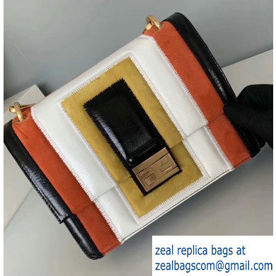 Fendi Geometric Glossy Vintage Suede and Leather Kan U Medium Bag Multicolor White 2019