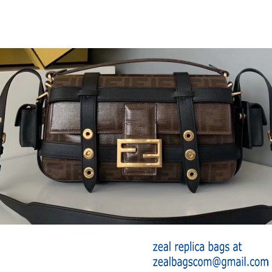 Fendi Glazed Fabric Jacquard FF Large Baguette Bag Black with Cage 2019 - Click Image to Close