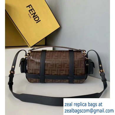 Fendi Glazed Fabric Jacquard FF Large Baguette Bag Black with Cage 2019