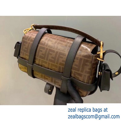 Fendi Glazed Fabric Jacquard FF Medium Baguette Bag Black with Cage 2019