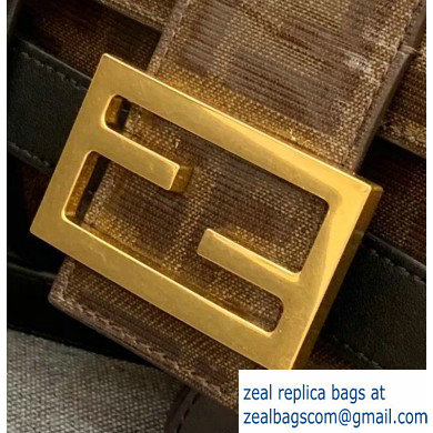 Fendi Glazed Fabric Jacquard FF Medium Baguette Bag Black with Cage 2019