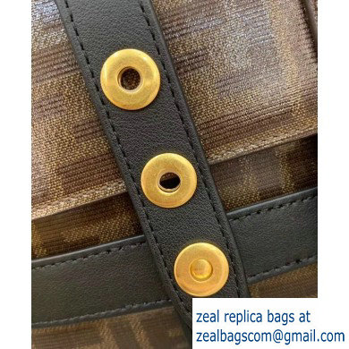 Fendi Glazed Fabric Jacquard FF Medium Baguette Bag Black with Cage 2019